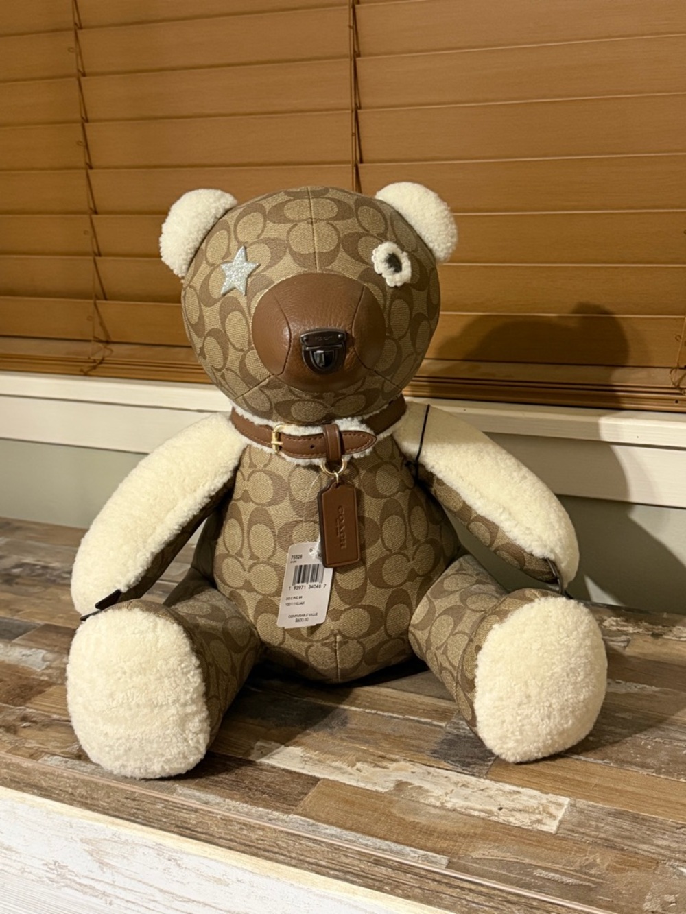 Coach Khaki Signature Monogram Teddy Bear Plush with Leather Tag